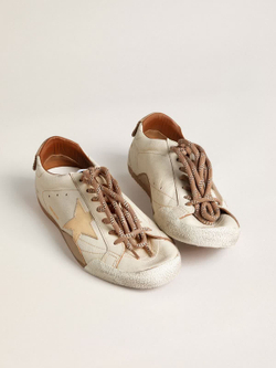 True Star in white nappa leather with gold star and beige suede heel tab