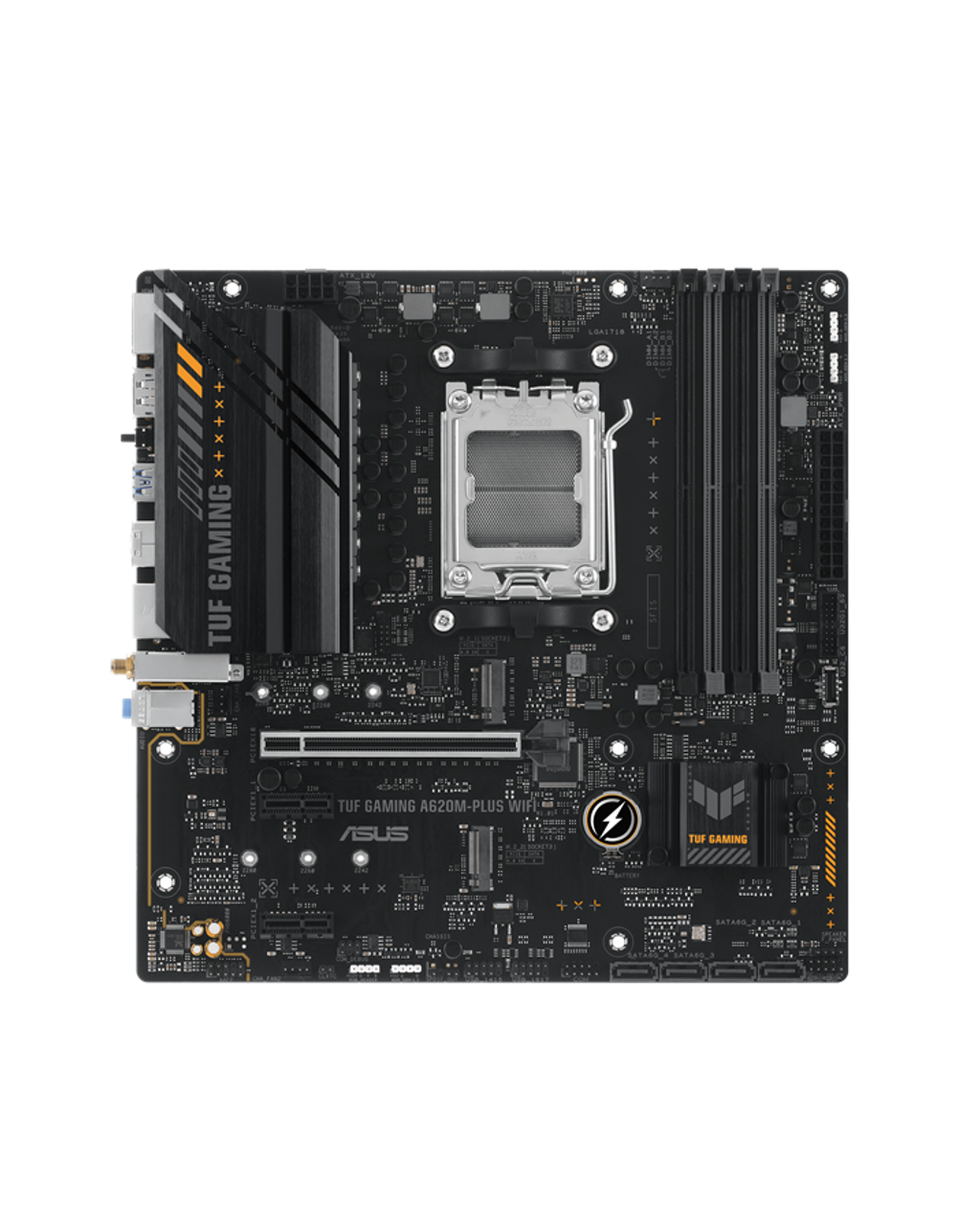 ASUS TUF GAMING A620M-PLUS WIFI, AM5, A620, 4*DDR5, 4*SATA, 2*M.2, 2*USB 3.2, 4*USB 2.0, 2*PCIx16, 2*PCIx1, 2*DP+HDMI, mATX; 90MB1F80-M0EAYC4