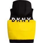 Жилет двухсторонний с капюшоном DKNY Желтый/Черные кокетка и капюшон/Принт: черно-белый логотип//Черный Мальчик