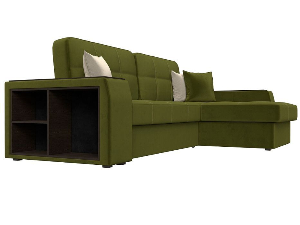 Диван угловой Брюссель правый угол, Зеленый\Бежевый, Микровельвет, 29387