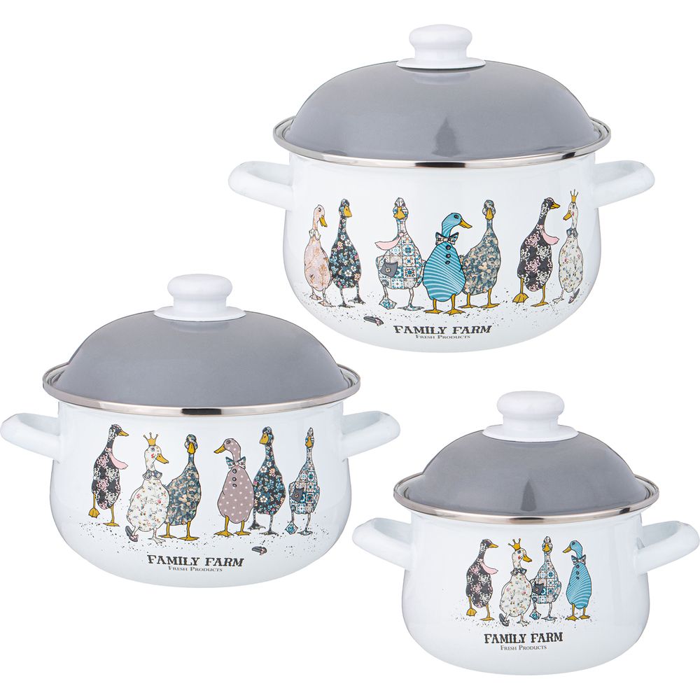 НАБОР КАСТРЮЛЬ AGNESS ЭМАЛИРОВАННЫХ СЕРИЯ "FAMILY FARM", 6ПР. 1,5/2,8/3,6Л, 16Х10/20Х12/22Х13СМ