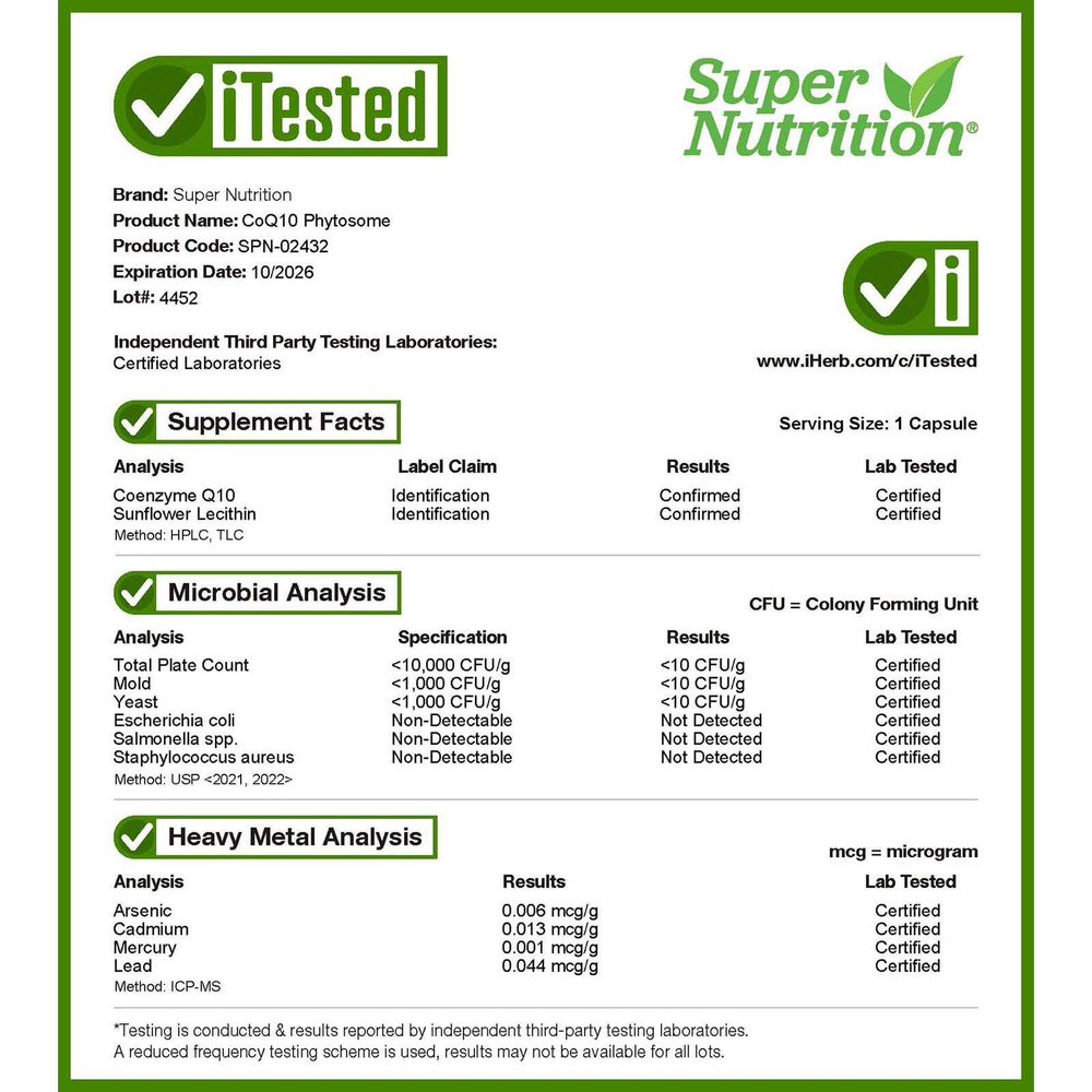 Super Nutrition, фитосомы коэнзима Q10, 300 мг, 60 растительных капсул