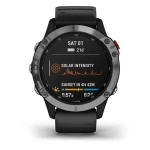 Спортивные наручные часы Garmin Fenix 6 Solar серебристый с черным ремешком 010-02410-00