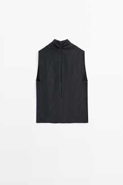Massimo Dutti Топ из смесового льна с запахом, темно-синий