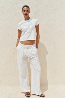ZARA ФУТБОЛКА С РЕЛЬЕФНЫМ СЕРДЦЕМ, БЕЛЫЙ