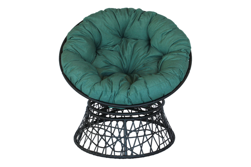 Кресло для отдыха Папасан Адис вращ 360 арт.45123МТ ротанг искусст 1уп. (чер, подушка зеленая) (М)