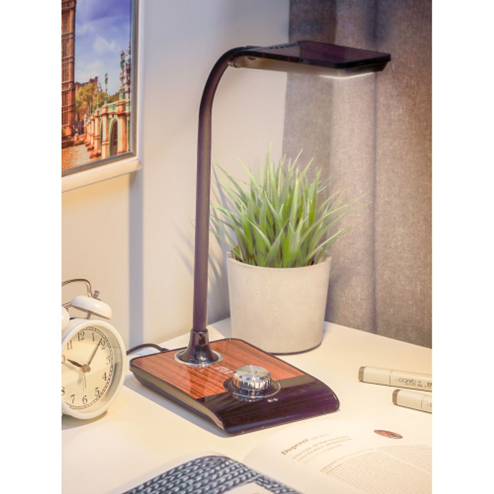 Настольный светильник ЭРА NLED-473-10W-BK светодиодный черный с деревом