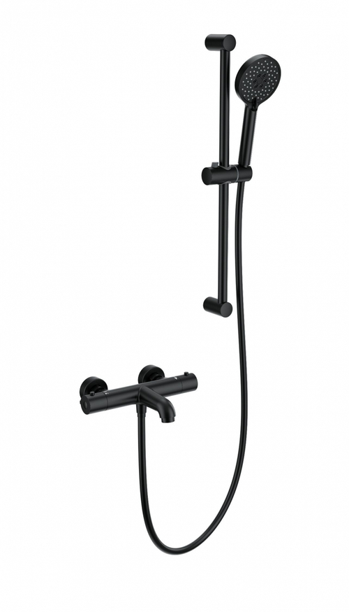Смеситель для ванны с душевым гарнитуром и термостатом WONZON & WOGHAND, Черный матовый (WW-C2006-A-MB)