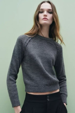 ZARA СВИТЕР С РЕМЕШКАМИ НА ПЛЕЧАХ, СЕРЫЙ