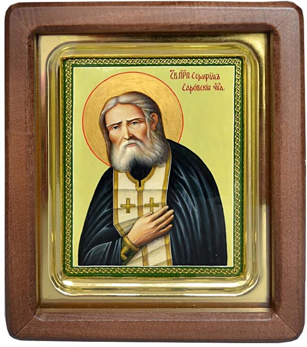 Серафим Саровский. Рукописная икона в киоте.