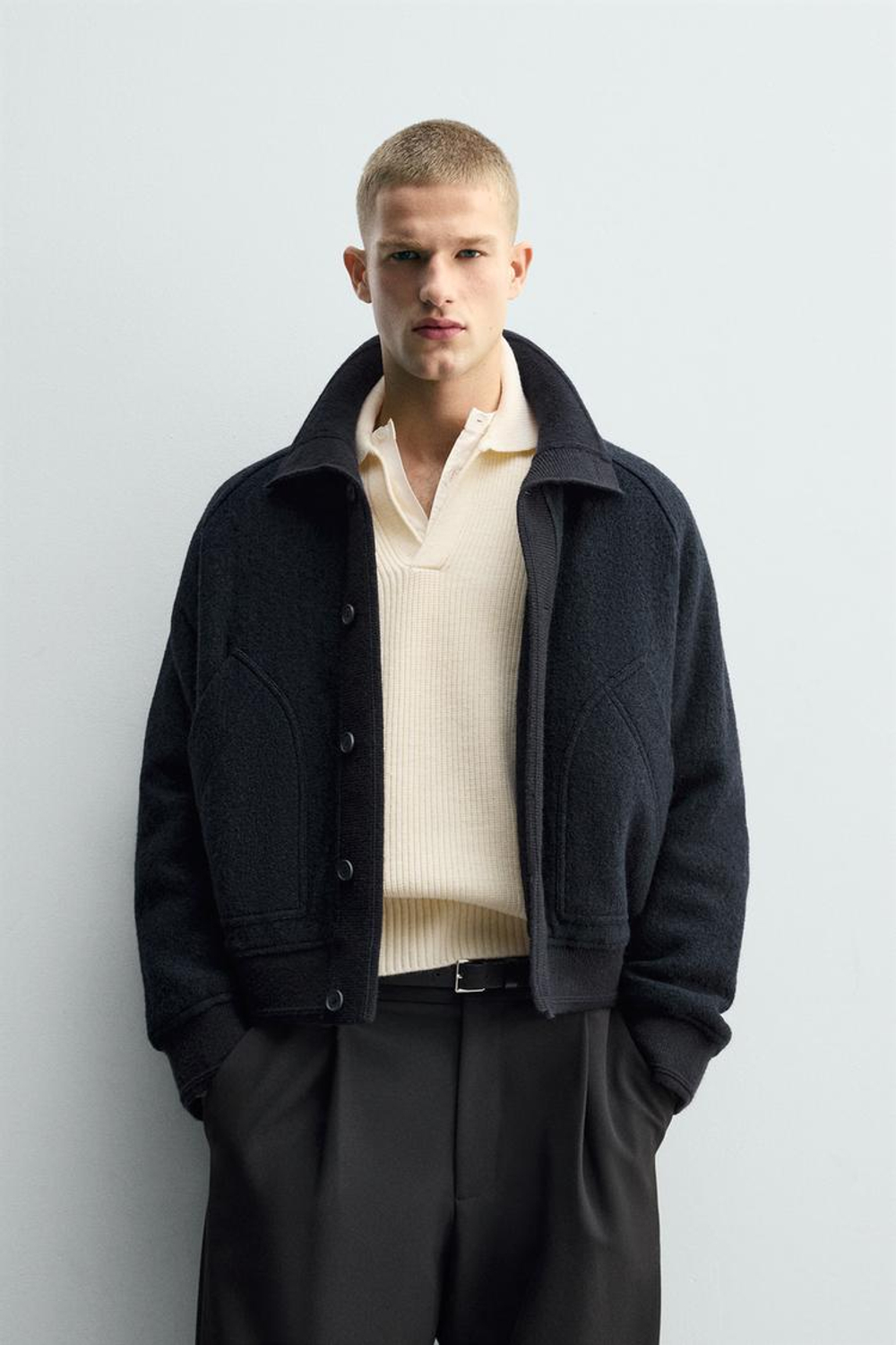 ZARA КУРТКА С ВОРОТНИКОМ И РУБЧИКОМ, МОРСКОЙ СИНИЙ