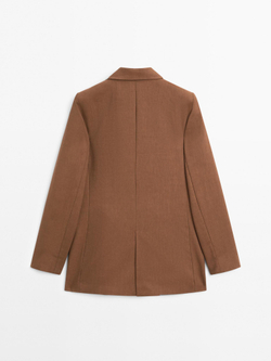 Massimo Dutti Двубортный пиджак из смесового льна, коньячный