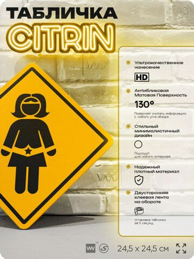 Табличка "Чудо-женщина" шуточная прикольная табличка на дверь и стену, для офиса и дома, декоративный знак, 24,5х24,5 см, пластиковая, Айдентика Технолоджи