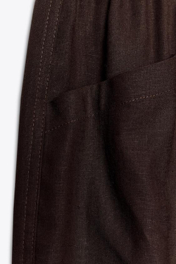 ZARA БРЮКИ ИЗ ЛЬНЯНОЙ ТКАНИ С БУСИНАМИ НА ШНУРКЕ, КОРИЧНЕВЫЙ