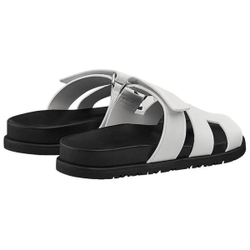 Hermes Chypre leather flat-bottomed one-word fashion sandals women's white, H211114Z 90