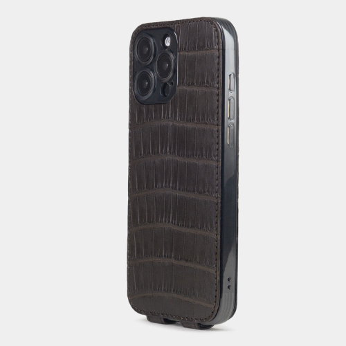 Чехол iPhone 16 Pro Max натуральная кожа аллигатора, коричневого цвета