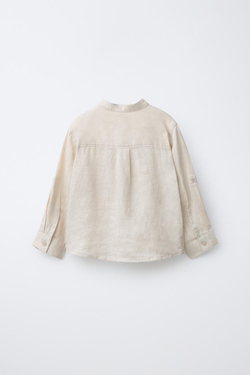 ZARA РУБАШКА ИЗ 100% ЛЬНА, СВЕТЛО-БЕЖЕВЫЙ