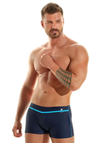Мужские плавки-боксеры с контрастной полосой на поясе (Размер: XXL) (Цвет: темно-синий)