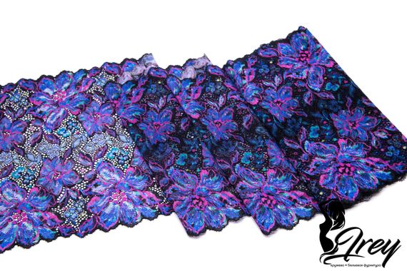 03-242 ОПТ Кружево эластичное 23 см, Pandora, т.синий/ультрамарин/лиловый