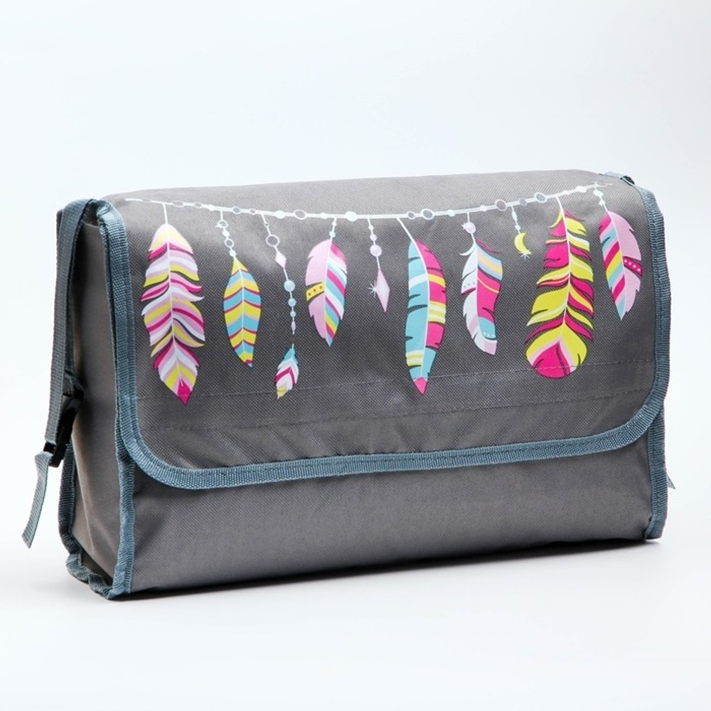 4300996 Сумка-органайзер для коляски и санок "Перья", цвет серый