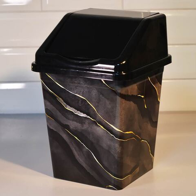 Ведро для мусора 5л с подвижной крышкой квадратное "Черный мрамор"