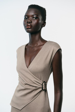 ZARA ПЛАТЬЕ МИДИ БЕЗ РУКАВОВ, БЕЖЕВЫЙ