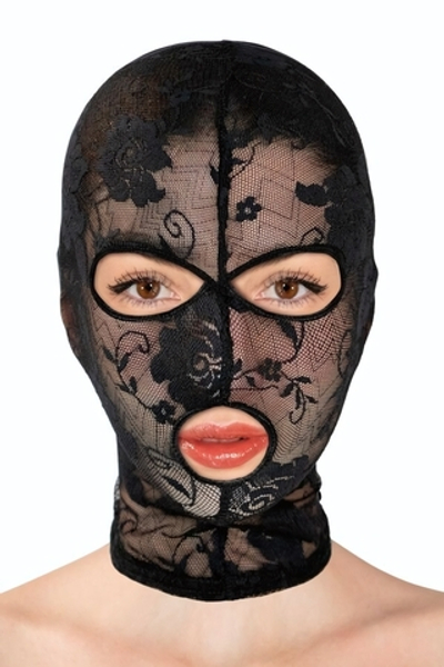 Черная кружевная маска на голову с отверстиями для глаз и рта (Цвет: черный)