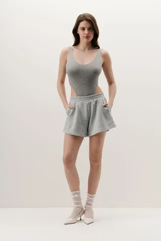 Боди с V-образным вырезом цвета серый меланж