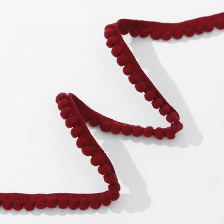 Тесьма декоративная с помпонами, 12 мм, цвет бордовый