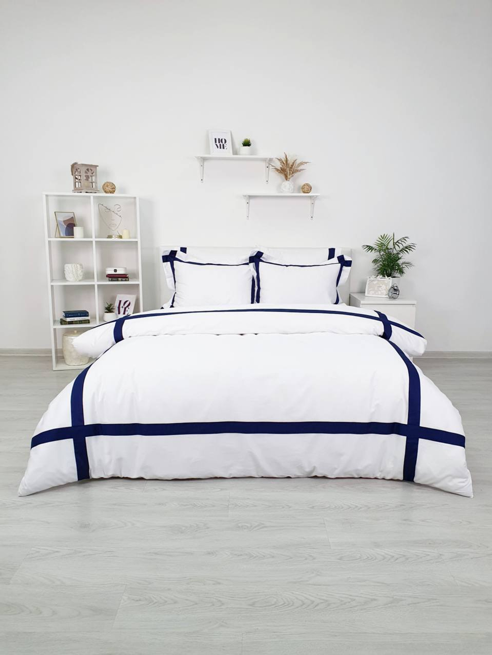 Постельное белье 1.5 спальное Tivolyo Home Banda белое/синее