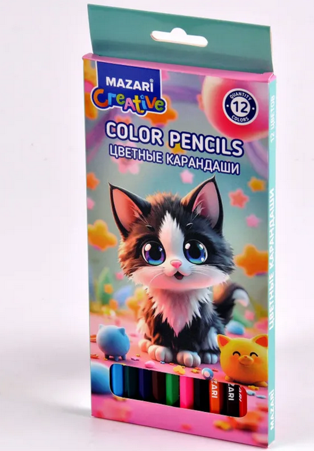 Карандаши 12цв. "Милый котенок" d грифеля=2,65мм. дерев. шестигран. коробка (Mazari)