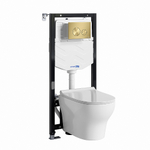 Унитаз подвесной WasserKRAFT Berkel 10TLT.010.ME.MG02.H001 безободковый, с инсталляцией Aller 10, с крышкой микролифт, белый/кнопка золото матовое