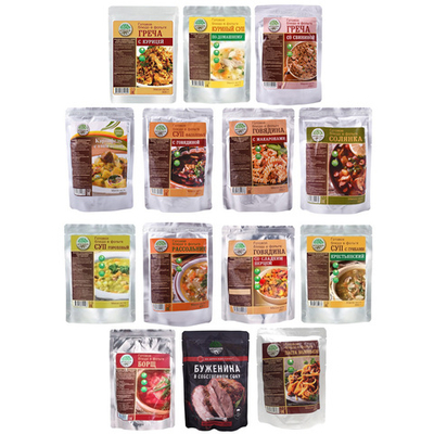 Набор 14шт, Готовый обед на 7дн:7супов(безМарок)+ГречСв,ГвМак,ГвПер,Буж,ПастБ,ГрКур,КартГв(Кронидов)