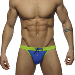 Синие мужские плавки-танга с ярким поясом (Размер: XL) (Цвет: синий)