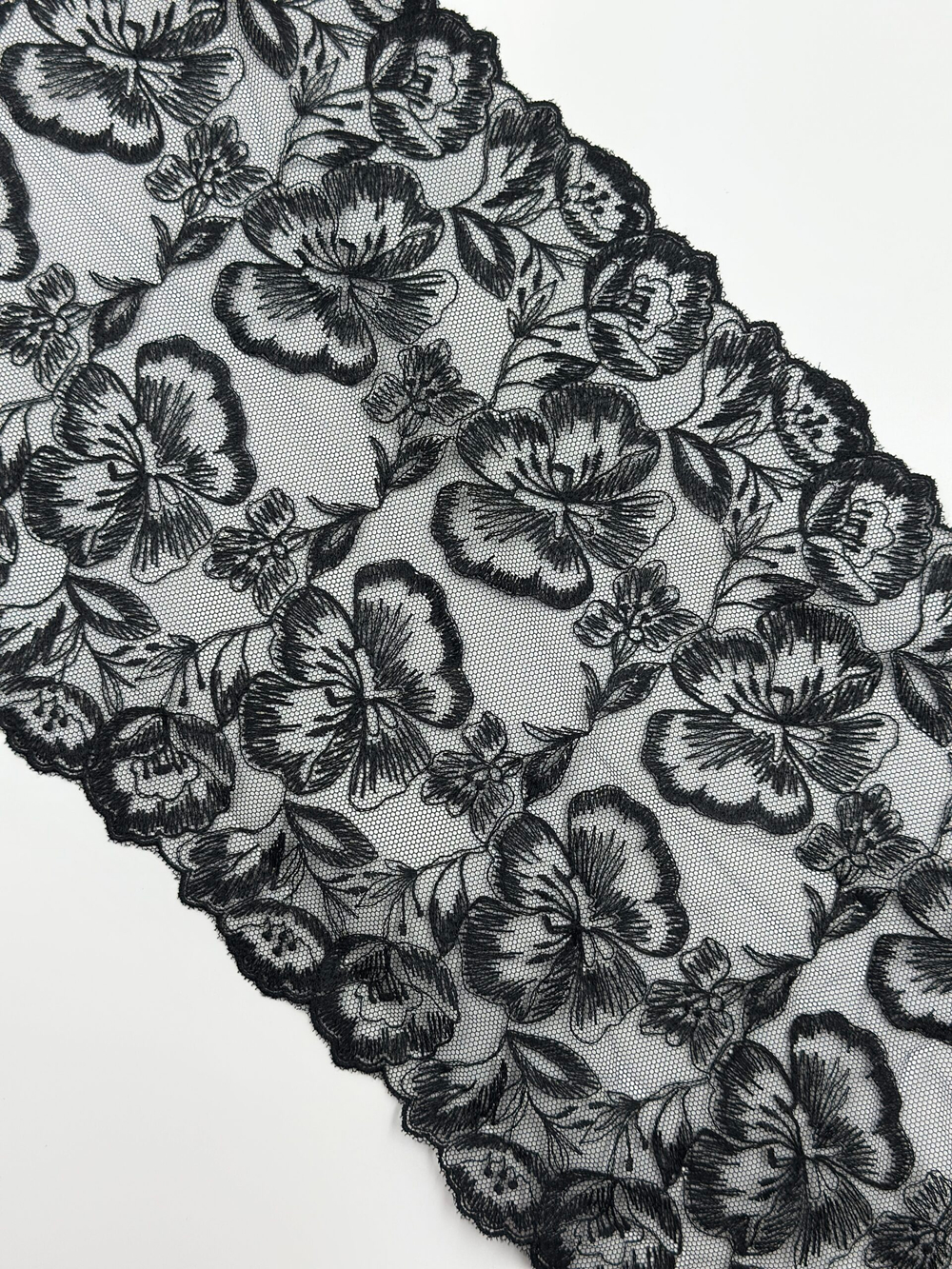 Кружево вышивка на сетке черная неэластичная ширина 22 см