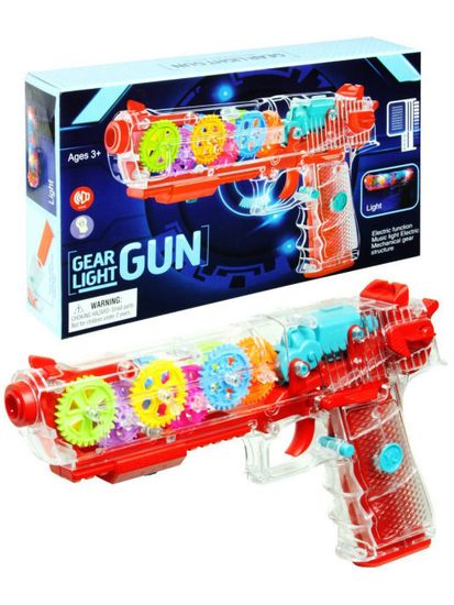Прозрачный светящийся пистолет с шестеренками GEAR LIGHT GUN
