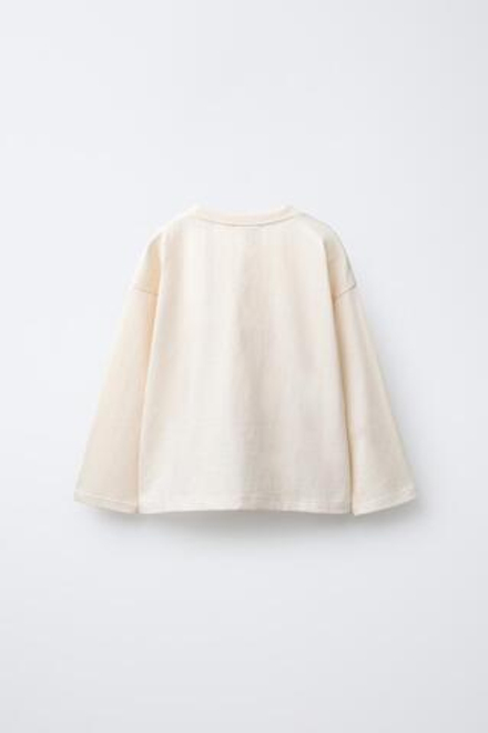 ZARA ФУТБОЛКА С КАРМАНОМ И ЭЛЬФОМ, ЭКРЮ