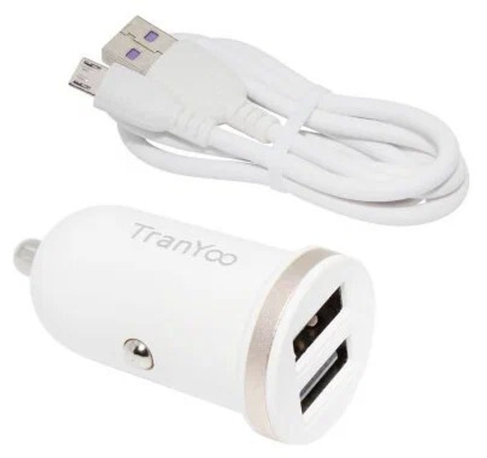 Зарядное устр-во в прикур. 2 USB 2.4A + кабель micro USB /Android/ (TRANYOO)