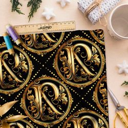 Ткань Барби золотая монограмма на черном