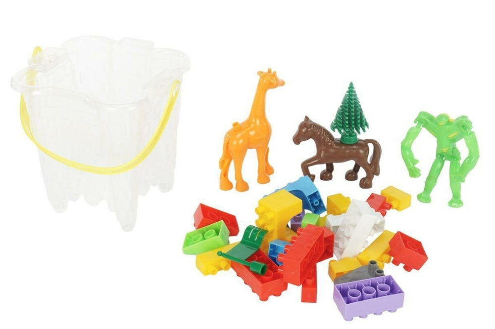 Конструктор в ведерке "Замок" BLOCKS. Артикул Арт.№076 (в наборе 76 деталей конструктора, ведро, кры