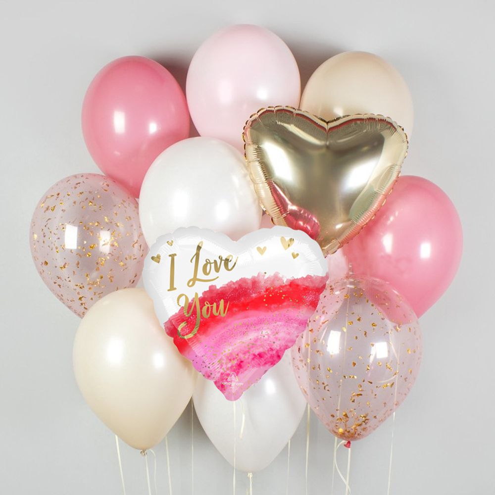Гелиевые шары в розовых оттенках для подарка любимому на 14 февраля