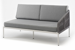 "Канны" левый модуль плетеный из роупа, каркас алюминий белый муар, роуп светло-серый круглый, ткань светло-серая