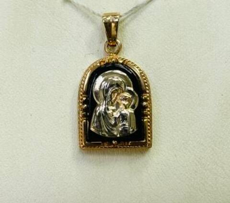 Икона Казанской БМ из золота с агатами