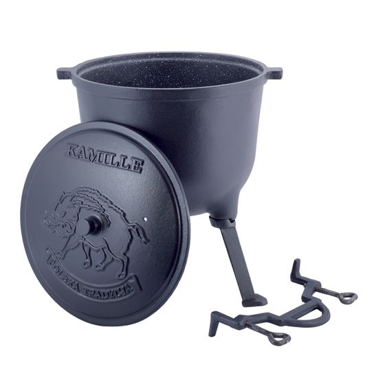 Котелок чугунный 10 л. на ножках с антипригарным покрытием Kamille KM-4802M