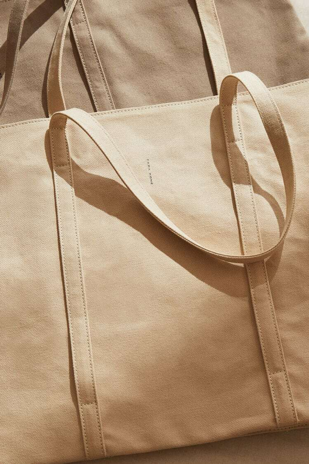 ZARA HOME БОЛЬШАЯ ТКАНЕВАЯ СУМКА-ТОУТ,  КОРИЧНЕВЫЙ