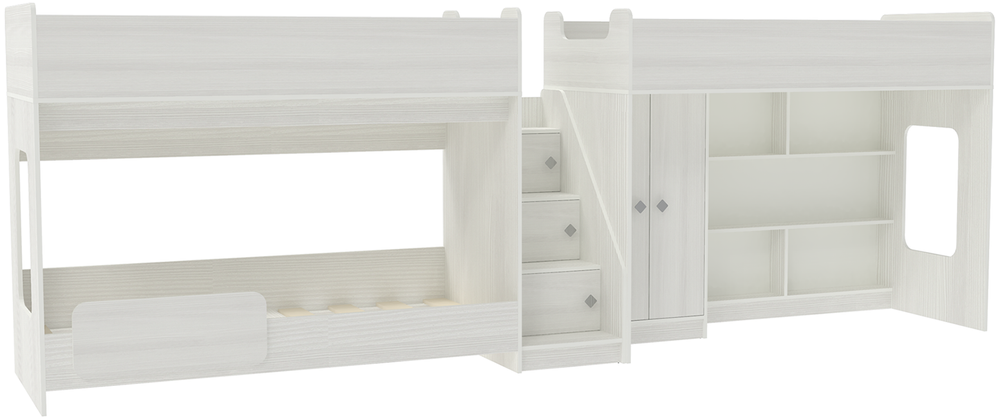 Трехъярусная кровать КарИВи Л-43.1.5 Белое Дерево Белое Дерево