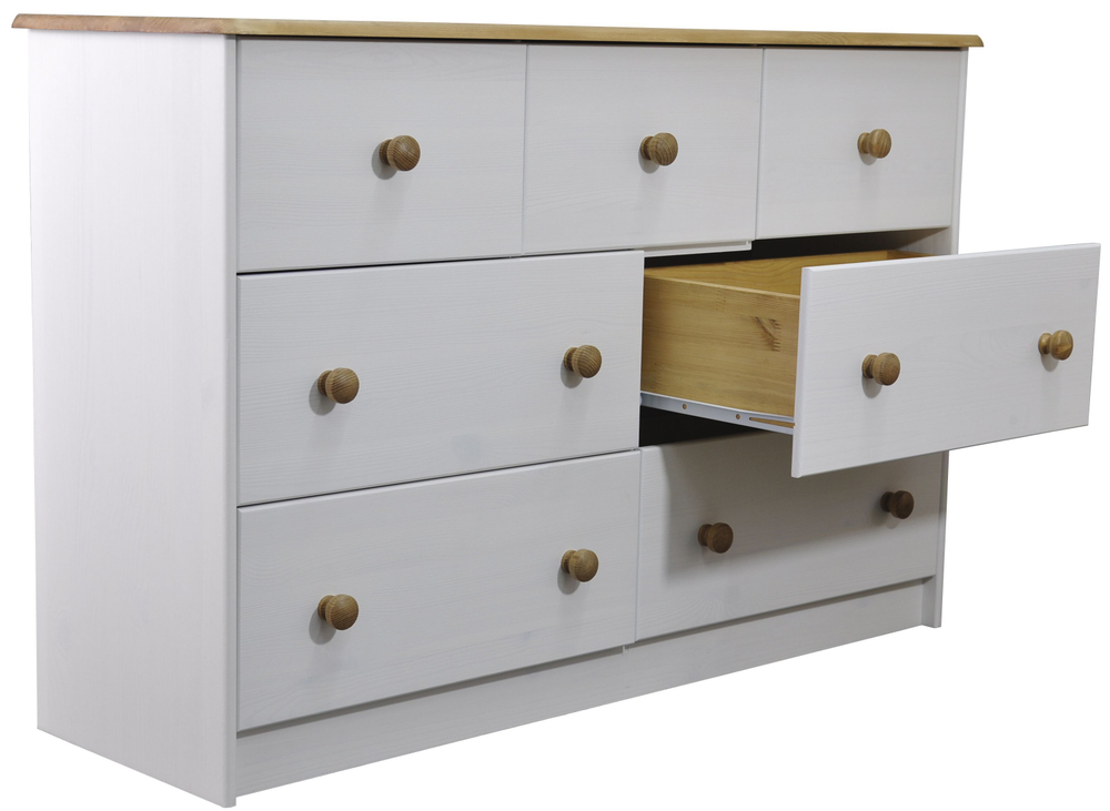 Комод деревянный Хаба 7 ящиков, белый воск, массив сосны