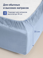 Простыня на резинке БайКолор (сатин) Голубая