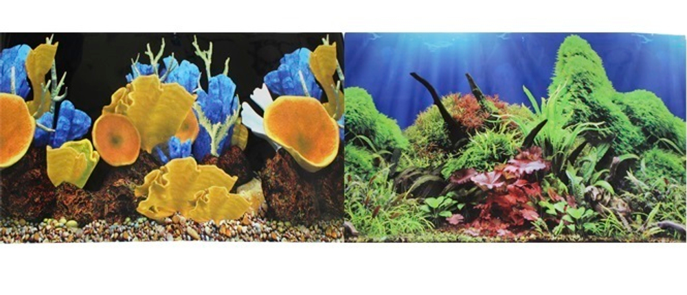 PRIME Фон для аквариума двухсторонний Морские кораллы/Подводный мир, 60*150 см