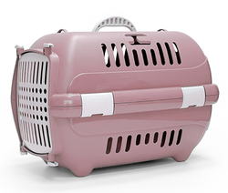 Переноска для животных ZOOEXPRESS "Турне" 2.0 с пластиковой дверцей - M (47,5*31,5*33 см) - пудровая